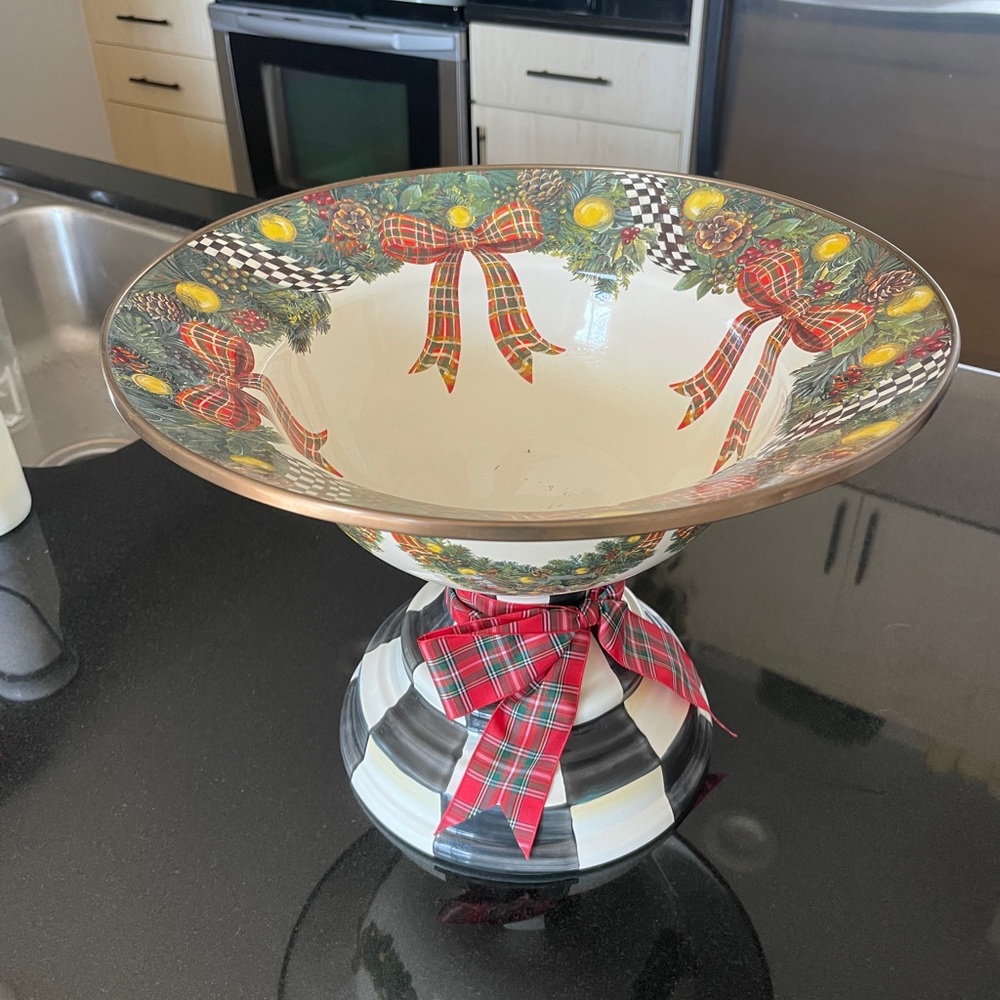 MacKenzie-Childs Courtly Check Evergreen Holiday Compote Bowl - Picture 4 of 7